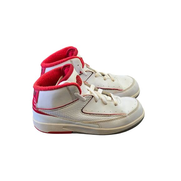 Jordan 2 Retro BP Little Kids Shoes 9C White-Black-Varsity Red-Grey 395720-102 - Picture 1 of 8